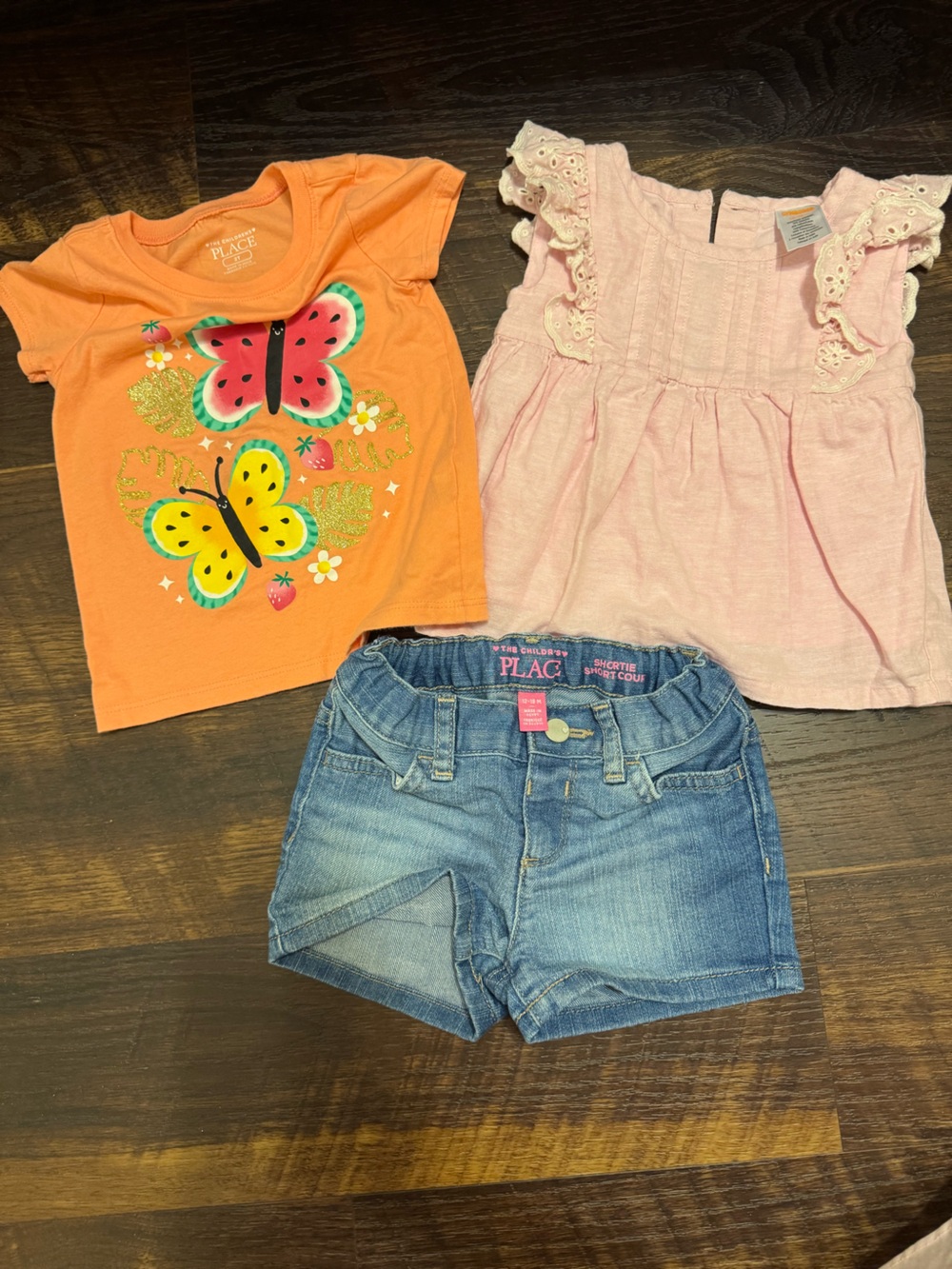 The Children's Place Orange Butterfly Tee and Blue Denim Shorts Set
